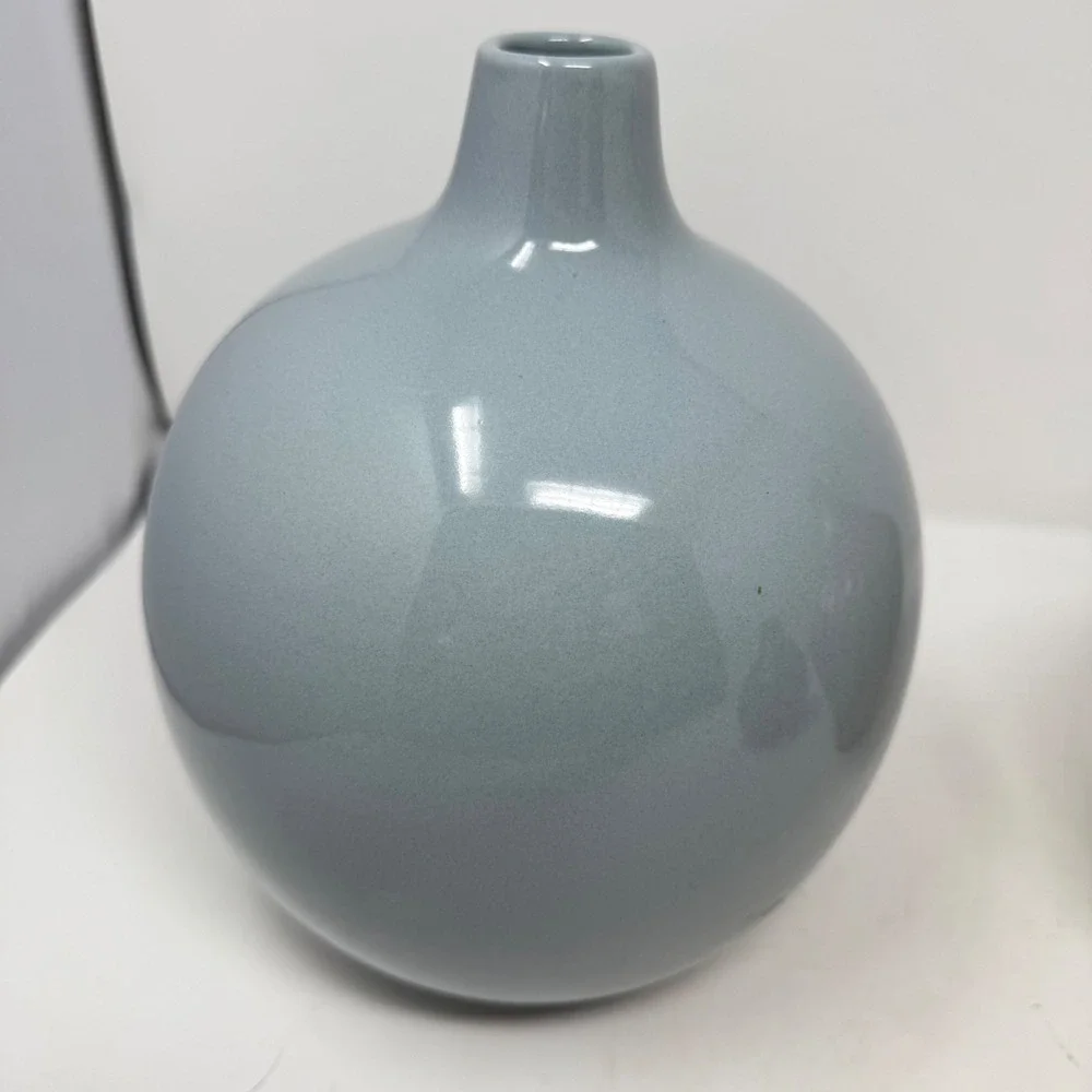 Ceramic Bud Vase Set 3 Blue Tan Brown Pottery Neutral MCM Minimalist Boho Decor